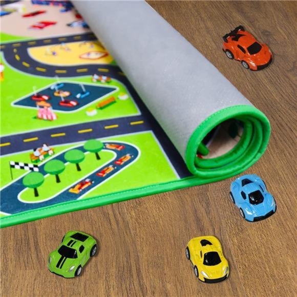 Kids Car Rug Play Mat with 4 Cars - Kids Carpet Playmat Rug, (59”x46.9”) - Picture 5 of 7
